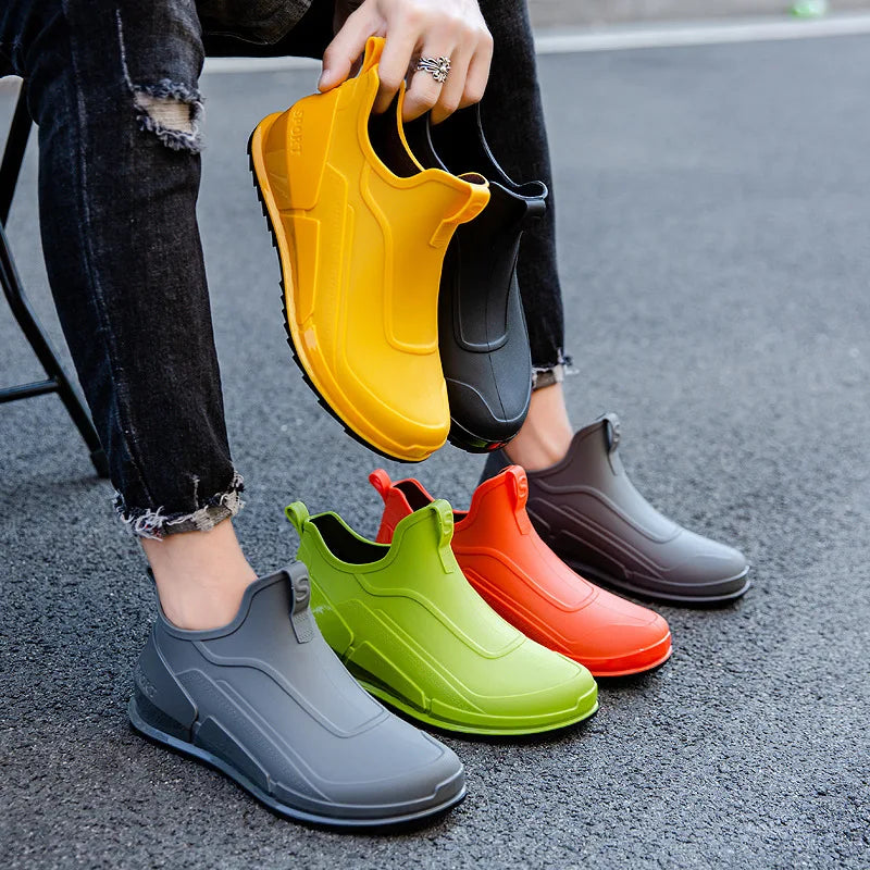 Ankle Rain Boots For Men Summer Work Fishing Anti-slip Waterproof Shoes Kitchen Car Wash Slip On boots Fashion Women