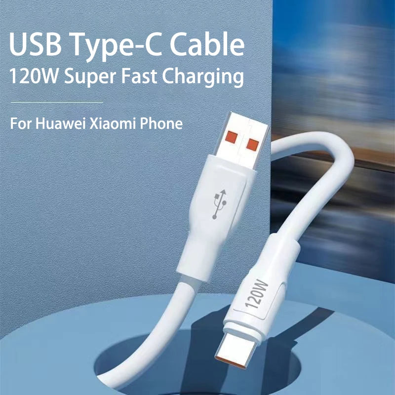 120W Super Fast Charge Type C Cable for iPhone 14 Xiaomi Mi 12 Pro Huawei Mate40 Mobile Phone Accessories Charger USB C Cable