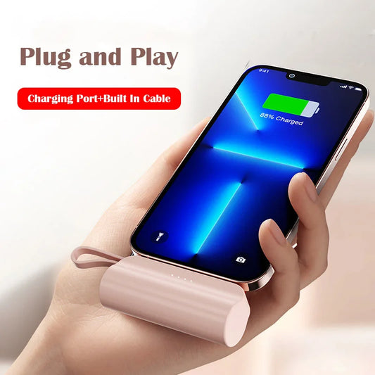 Power Bank 5000mAh Mini Built in Cable Portable Powebank Mobile Phone Spare Battery Pack For iPhone Samsung Xiaomi