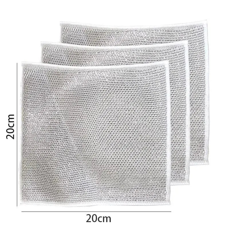 10pcs Magic Dishcloth Silver Wire Cleaning Kitchen Cloth Thickened Microfiber Wash Towel Built-in Sponge Steel Wire Ball Rag