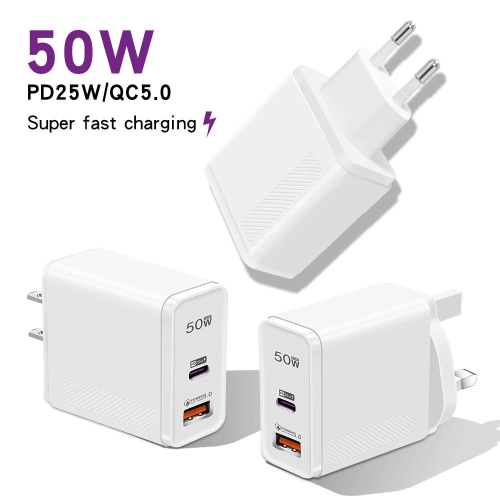 50W PD USB C Super Fast Charger For Apple iPhone 14 Pro Max 13 12 Mini 11 Charging Cable X XS XR 8 7 Plus Charging Accessories