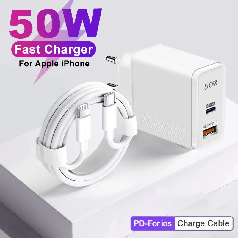 50W PD USB C Super Fast Charger For Apple iPhone 14 Pro Max 13 12 Mini 11 Charging Cable X XS XR 8 7 Plus Charging Accessories