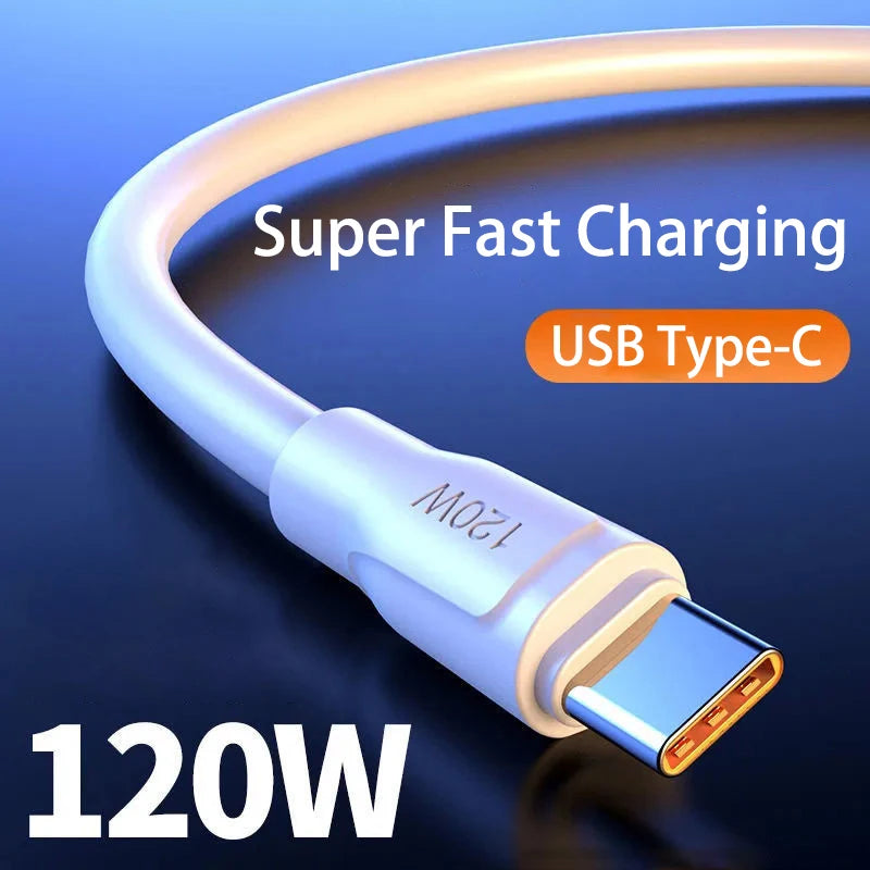 120W Super Fast Charge Type C Cable for iPhone 14 Xiaomi Mi 12 Pro Huawei Mate40 Mobile Phone Accessories Charger USB C Cable